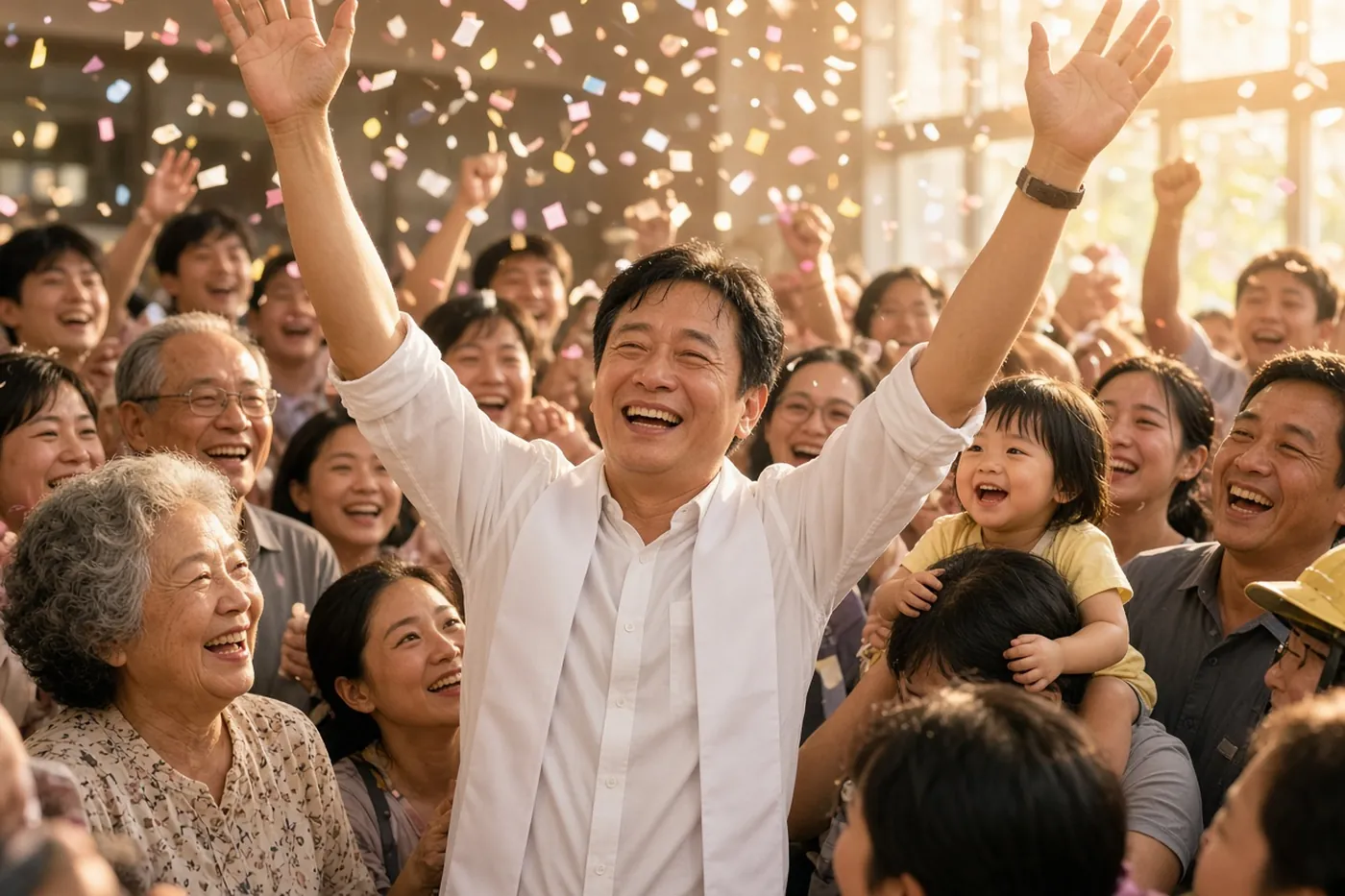 開票夜各種支持者一起歡呼